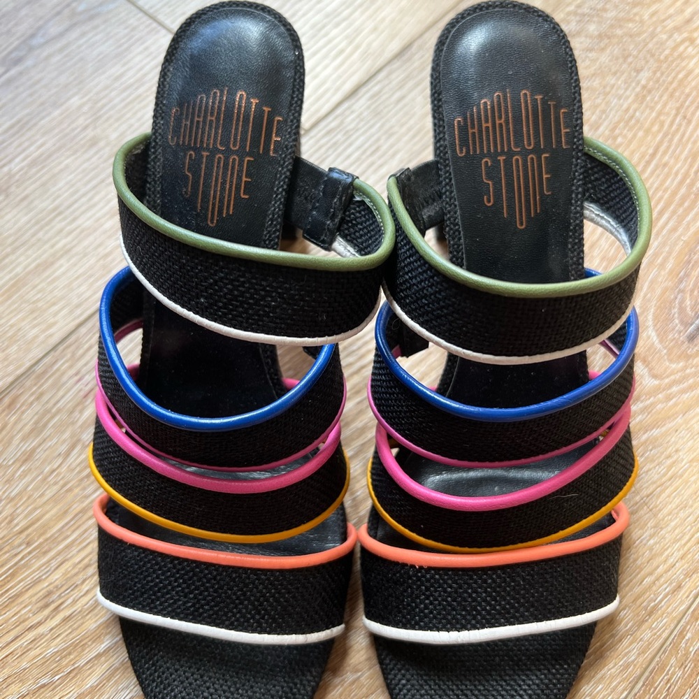 Charlotte Stone Black + multi-color size 6 heels - Picture 2 of 4